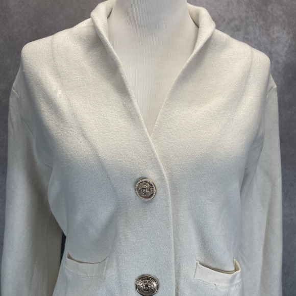 Oliver. O Anthropologie Women M Cream Knit Sweater Gold Buttons Academia Classic - Picture 2 of 8